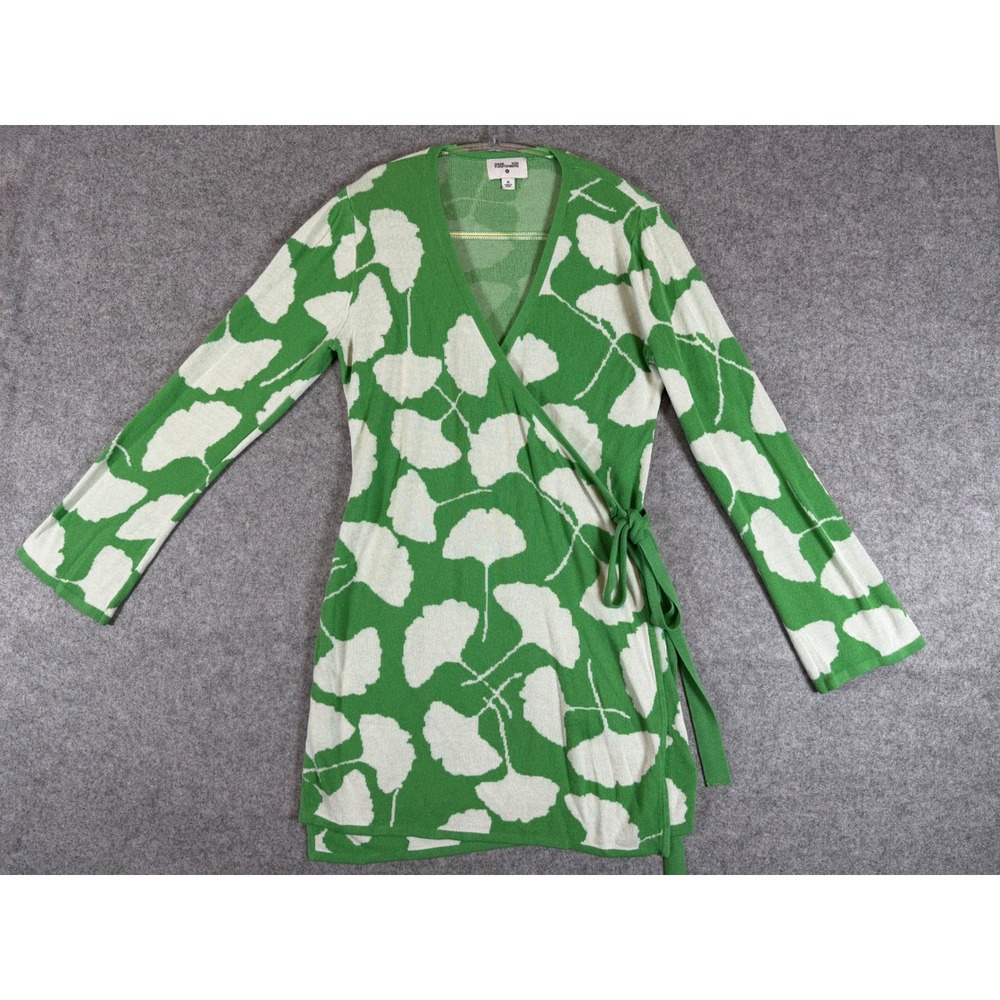 Diane von Furstenberg Wrap Sweater Pants Set Womens M Green Good Ginkgo Leaf